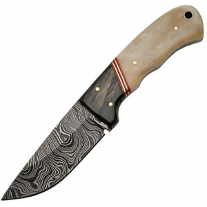 Damascus 1068 Skinner Fixed Damascus Skinner Blade Knife with White Smooth Bone Handles