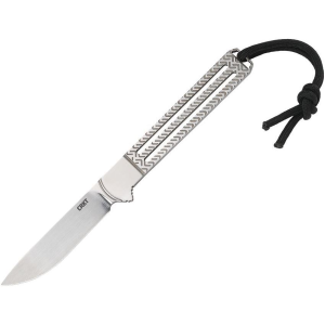 CRKT 7524C Testy Satin Fixed Blade Knife Textured Stainless Handles