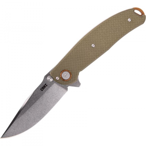 CRKT 2471 Butte Deadbolt Lock Stonewash Knife Green Handles