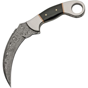 Damascus 1177 Fixed Blade Karambit Knife with Horn Handle
