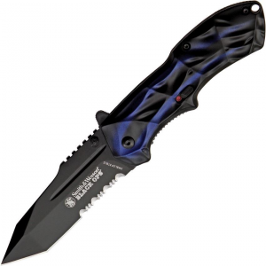 Smith & Wesson BLOP3TBLS Black Ops Assisted Opening Part Serrated Tanto Point Linerlock Folding Pocket Knife