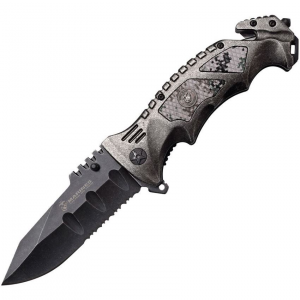 USMC 1048SC USMC Assisted Opening Drop Point Linerlock Folding Pocket Knife with Digital Camo PakkaWood Handle