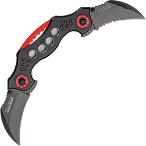 Tac Force 669BK Assisted Opening Hawkbill Linerlock Folding Pocket Knife with Black Anodized Aluminum Handles