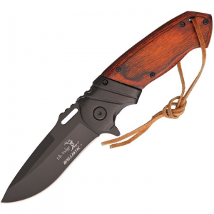 Elk Ridge A003BW Ballistic Assisted Opening Drop Point Folding Pocket Knife Brown Pakkawood Wood Handles