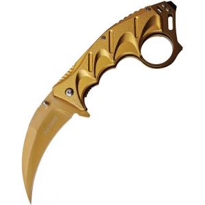 Tac Force 957GD Assisted Opening Karambit Gold Tini Coated Linerlock Folding Pocket Knife with Gold Aluminum Handle