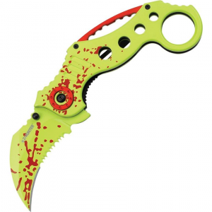 Z-Hunter 051GR Karambit Yellow Assisted Opening Part Serrated Karambit Linerlock Folding Pocket Knife