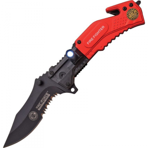 Tac Force 874FD Rescue Fire Dept Assisted Opening Part Serrated Linerlock Folding Pocket Knife with Red and Black Handles