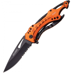 Tac Force 705EM Emergency Assisted Opening Part Serrated Linerlock Folding Pocket Knife with Orange Aluminum Handle