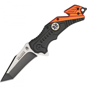 Tac Force 640EMT Rescue EMT Assisted Opening Tanto Point Blade Linerlock Folding Pocket Knife with Black and Orange Handles