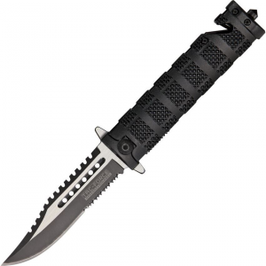 Tac Force 10BK Knurled Rescue Assisted Opening Part Serrated Clip Point Linerlock Folding Pocket Knife