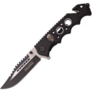 Tac Force 809BK Assisted Opening Linerlock Folding Pocket Knife with Black Aluminum Finger Grooved Handles