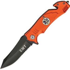 China Made M4072 Rescue Emt Assisted Opening Linerlock Folding Pocket Knife with Orange Finish Aluminum Handles