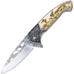 S-TEC 27801GO Wildlife Assist Open Framelock Knife Duck Handles