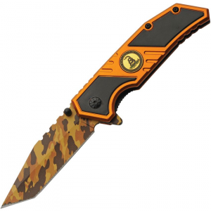 Rite Edge 300598GD Don't Tread Camo Tanto Linerlock Knife Black/Orange Handles