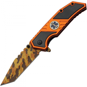 Rite Edge 300598EM EMS Camo Tanto Linerlock Knife Black/Orange Handles