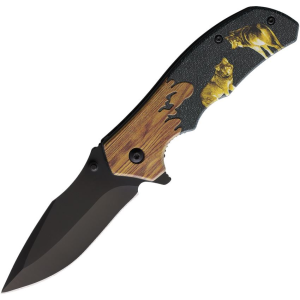 ElitEdge 10A47WF Wolf Assist Open Linerlock Knife Black Handles