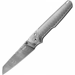 MKM-Maniago MID Miura Damasteel Button Lock Knife Gray Titanium Handles