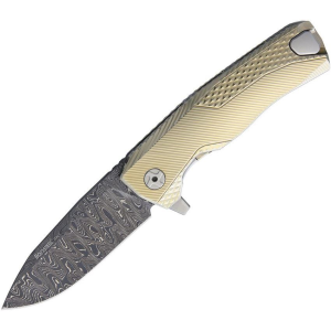 Lion Steel ROKDDGL ROK Damascus Framelock Knife Gold Titanium Handles