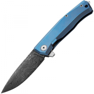 LionSTEEL MT01DBL Myto Damascus Framelock Knife Blue Handles