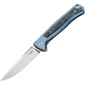 LionSTEEL SK01BL Skinny Stonewashed Framelock Knife Blue Titanium Handles