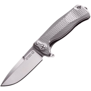 Lion Steel SR22G SR22 Framelock Drop Point Blade Knife with Gray Textured Titanium Handle
