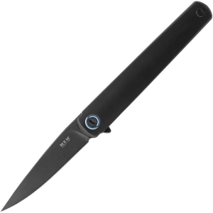 MKM-Maniago FL01TDSW Flame Black Stonewashed Drop Point Framelock Knife Black Handles