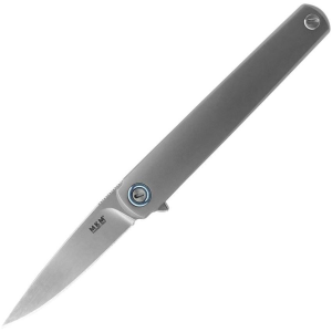 MKM L01TSW Flame Stonewashed Drop Point Framelock Knife Gray Handles