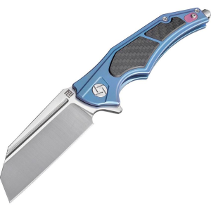 Artisan 1813GBUM Apache Framelock M390 Stainless Tanto Blade Knife with Blue Anodized Titanium Handle
