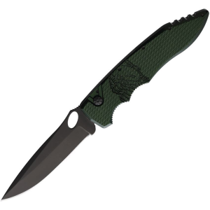 Piranha P11GT Auto Mini Predator Black Spear Point Button Lock Knife Green Handles