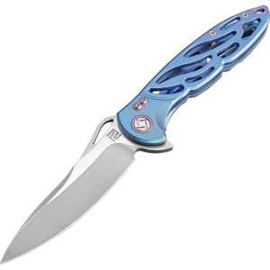 Artisan 1801GBUS Dragonfly Framelock S35VN Steel Blade Knife with Blue Titanium Handle