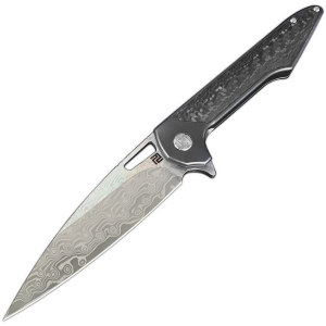 Artisan 1821GSDBK Small Archaeo Damascus Framelock Knife Black/Carbon Fiber Handles