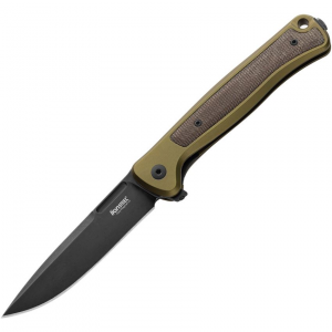 LionSTEEL SK01AGB Skinny Black Stonewashed Framelock Knife Green Aluminum Handles
