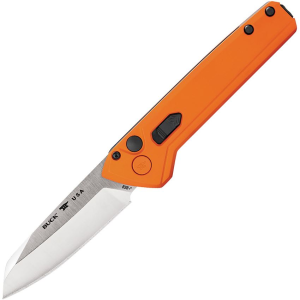 Buck 838ORS Auto Deploy Button Lock Knife Orange Handles