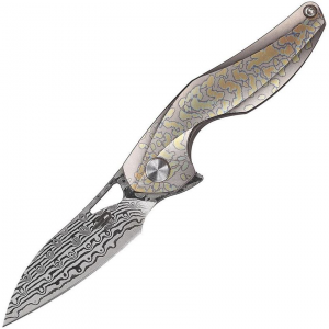 Bestech 1810K The Reticulan Damascus Framelock Knife Gray Handles
