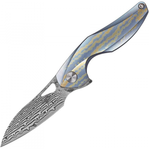 Bestech T1810L The Reticulan Damascus Framelock Knife Blue Handles