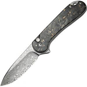 Civivi 18062P10 Elementum II Damascus Button Lock Knife Carbon Fiber Handles