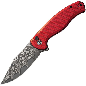 Civivi 23040BDS1 StormhowlDamascus Button Lock Knife Red Handles