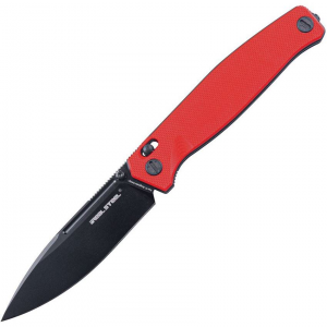 Real Steel 7652RB Huginn Slide Lock Black Folding Knife Red/Black Handles
