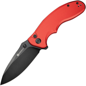 SenCut 23098A3 Cybrix Black Stonewash Button Lock Knife Red Handles