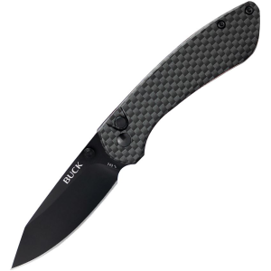 Buck 743CFS Mini Sovereign Black Button Lock Knife Carbon Fiber Handles