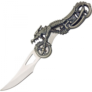 China Made M3652 Dragon Motorcycle Folder Folding Pocket Knife with Antique Silver Finish Stainless Handle