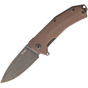 Lion Steel TKURBBR KUR Brown Stonewash Drop Point Linerlock Folding Pocket Knife