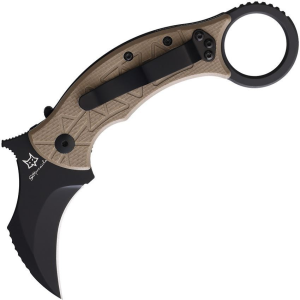 Fox 802CT Tribal K Karambit Linerlock Knife Tan Handles