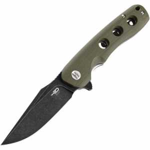 Bestech G33B2 Arctic Black Stonewash Linerlock Knife Green G10 Handles