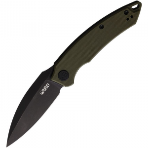 Kubey 333C Leaf Black Stonewashed Linerlock Knife OD Green Handles