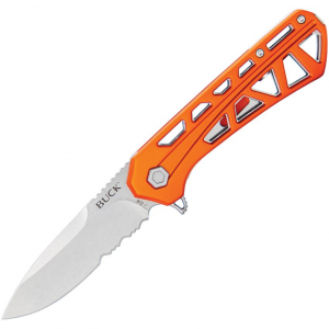 Buck 812ORX Trace Stonewashed Part Serrated Linerlock Knife Orange Handles