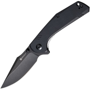 SenCut 02C Actium Black Stonewashed Linerlock Knife Black Handles