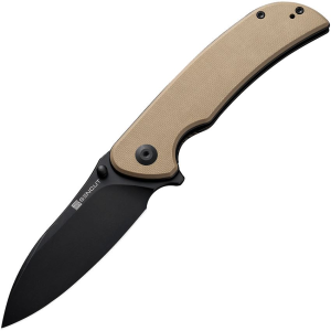SenCut 230772 Borzam Black Stonewash Linerlock Knife Tan G10 Handles