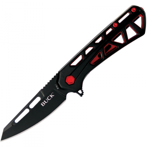 Buck 813BKS Mini Trace Ops Black Linerlock Knife Red Handles