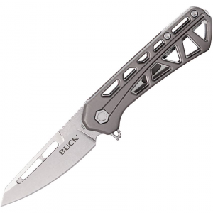 Buck 813GYS Mini Trace Ops Stonewashed Linerlock Knife Gray Handles